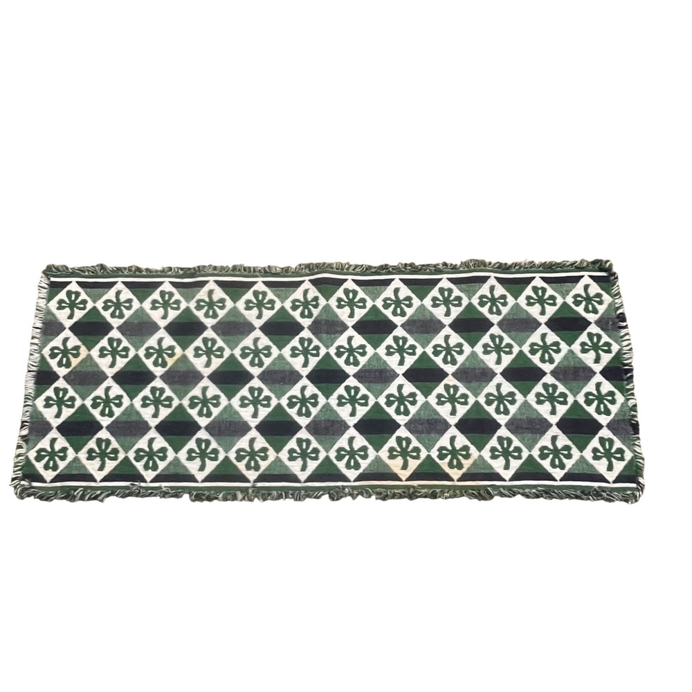 St Patricks Day Shamrock Table Runner Green Argyle Fringed 32x13 Irish‎ Decor